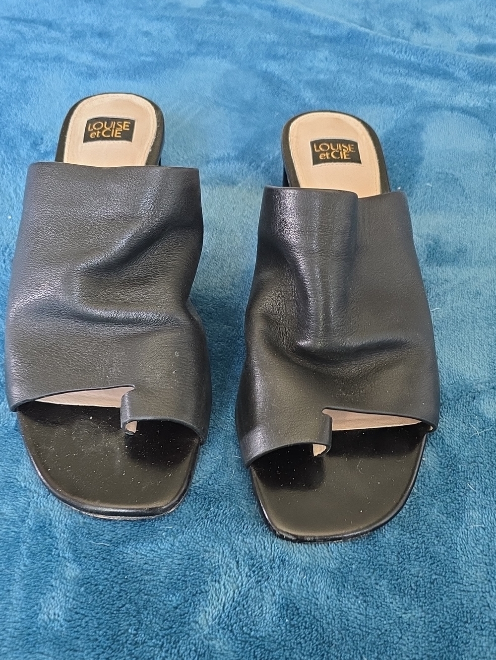 Louise et Cie Black Leather Slide Mules with Notch Detail